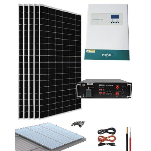 Kit Solar Aislado con batería de litio 3000W 4970Wh/día PHVolt