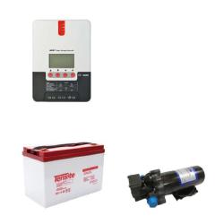 Pack bomba presurizadora de agua Shurflo 24V, Controlador Carga MPPT SRNE y batería de gel 100Ah