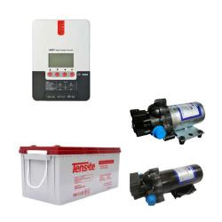 Pack bomba presurizadora de agua 24V Shurflo, controlador de carga 12/24V SRNE y batería gel Tensite