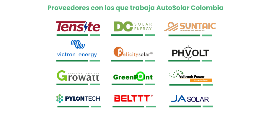 Proveedores con los que trabaja AutoSolar Colombia