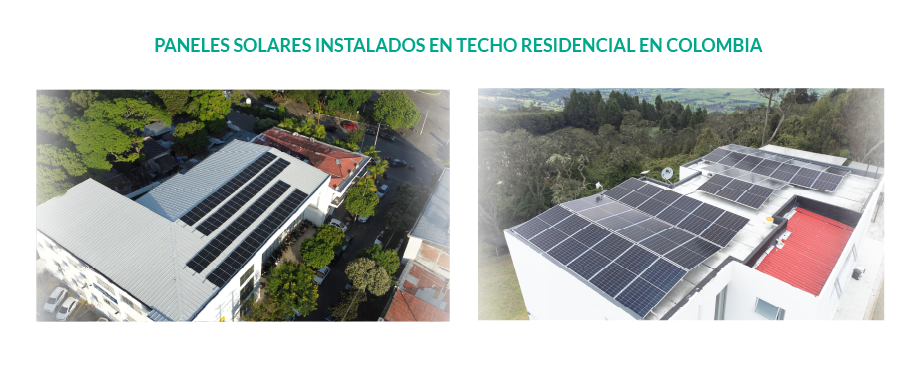 Paneles solares instalados en techo residencial en Colombia